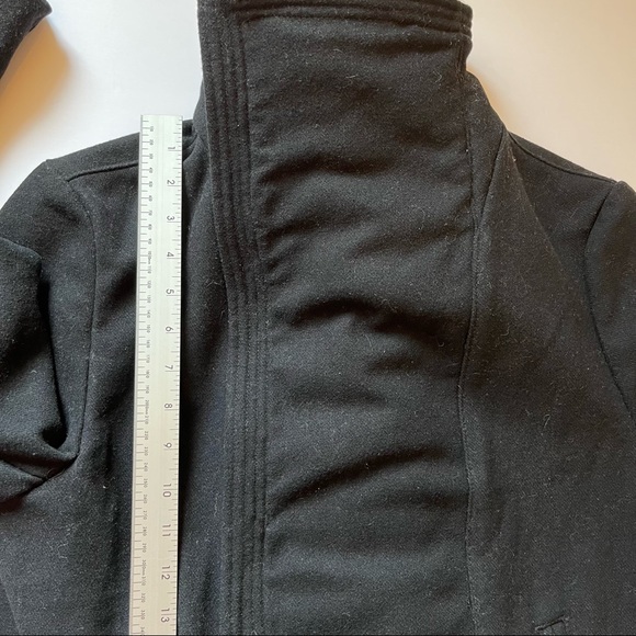 Gap Jacket Black Wool Blend Moto Winter Coat with Faux Vegan Shearling Trim Sz L - Picture 10 of 16
